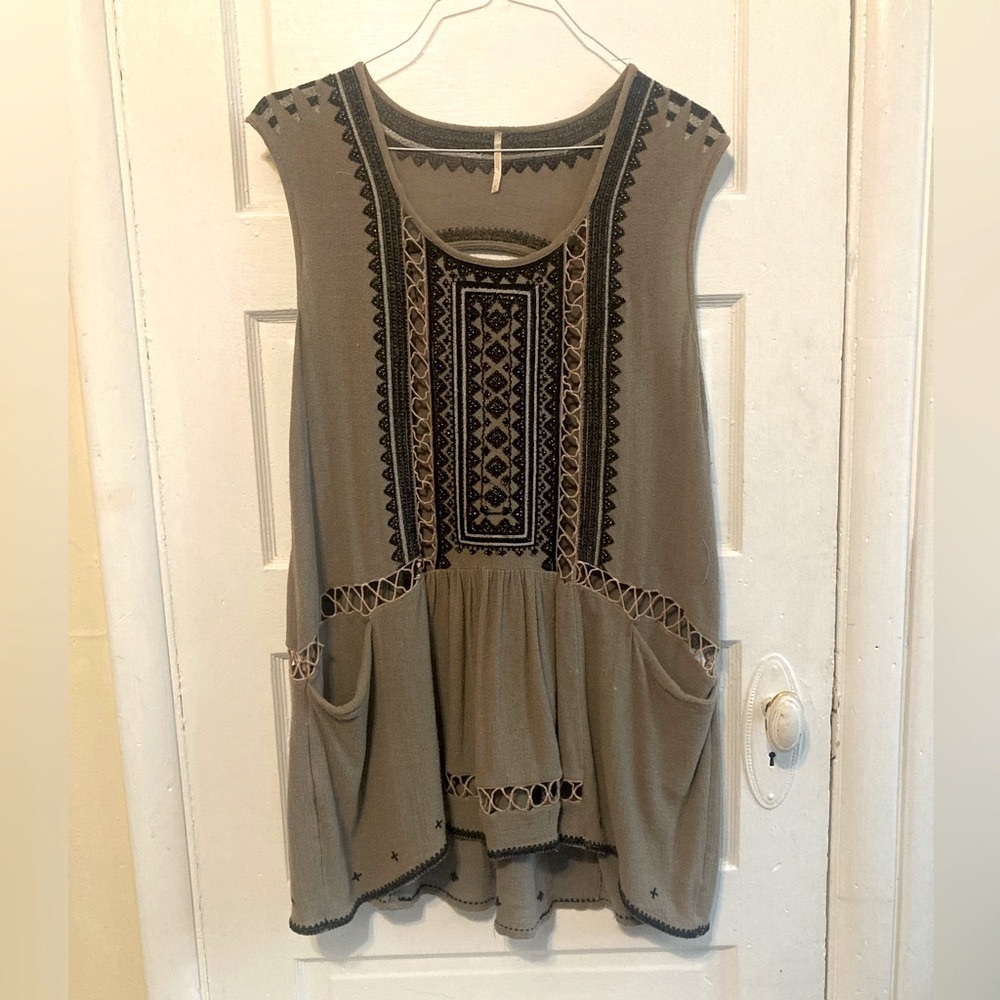 Free People Boho Tunic Dress with Pockets and Ornate Detail